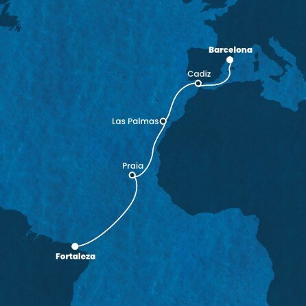 Španělsko, Kapverdy, Brazílie z Barcelony na lodi Costa Diadema