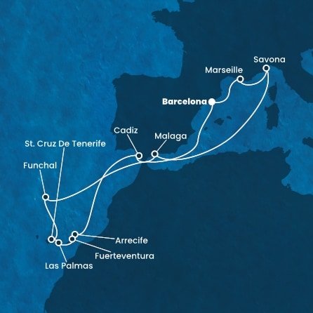 Španělsko, Francie, Itálie, Portugalsko z Barcelony na lodi Costa Diadema