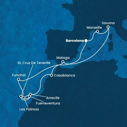 Španělsko, Francie, Itálie, Maroko, Portugalsko z Barcelony na lodi Costa Diadema