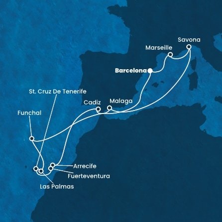 Španělsko, Francie, Itálie, Portugalsko z Barcelony na lodi Costa Diadema