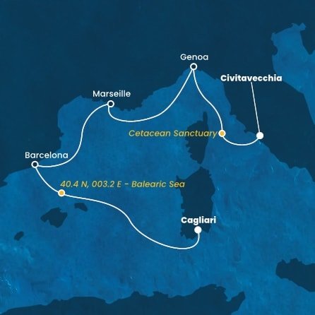 Itálie, , Francie, Španělsko z Civitavecchia na lodi Costa Smeralda