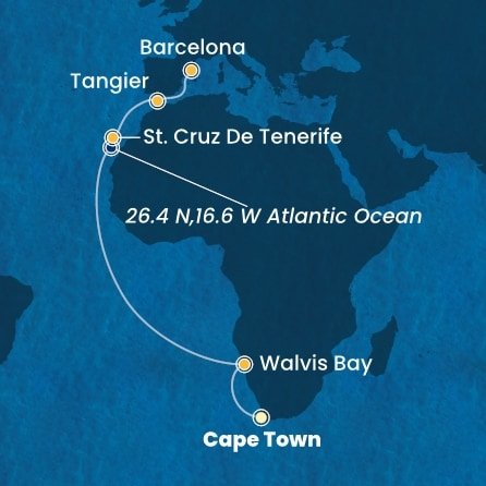 Jihoafrická republika, Namibie, Španělsko, Maroko z Kapského Města na lodi Costa Smeralda