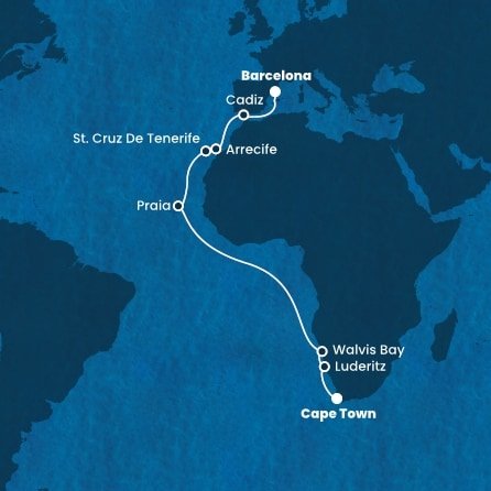 Jihoafrická republika, Namibie, Kapverdy, Španělsko z Kapského Města na lodi Costa Deliziosa