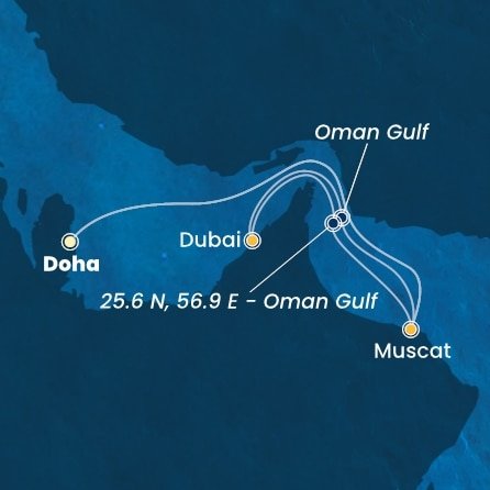 Katar, Omán, , Spojené arabské emiráty z Dohy na lodi Costa Smeralda