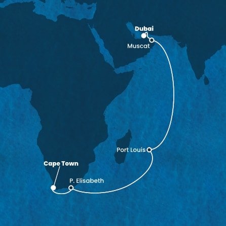 Spojené arabské emiráty, Omán, Mauricius, Jihoafrická republika z Dubaje na lodi Costa Smeralda