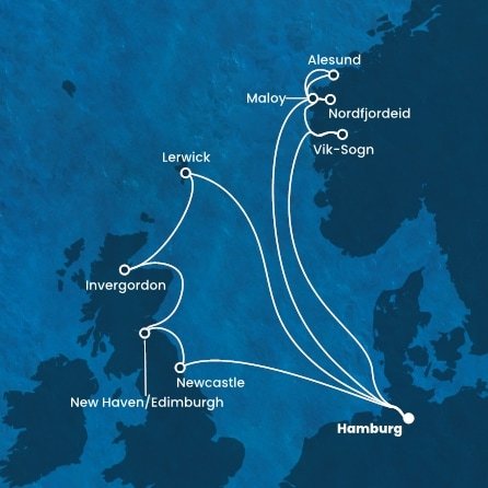 Německo, Velká Británie, Norsko z Hamburku na lodi Costa Favolosa