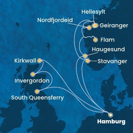 Německo, Norsko, Velká Británie z Hamburku na lodi Costa Favolosa