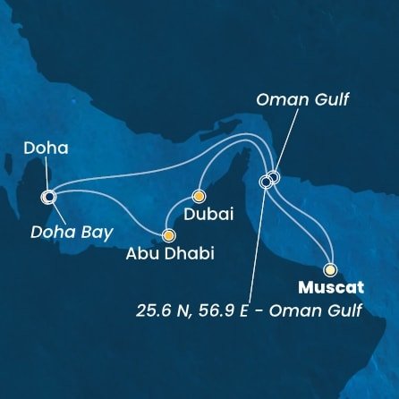 Omán, , Katar, Spojené arabské emiráty z Maskatu na lodi Costa Smeralda
