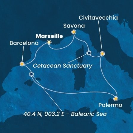 Francie, Španělsko, Itálie z Marseille na lodi Costa Toscana