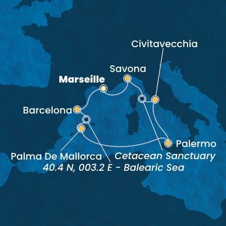 Francie, Španělsko, Itálie z Marseille na lodi Costa Toscana