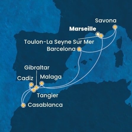 Francie, Itálie, Španělsko, Maroko, Velká Británie z Marseille na lodi Costa Diadema