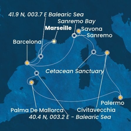 Francie, Španělsko, Itálie z Marseille na lodi Costa Toscana