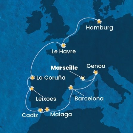 Francie, Itálie, Španělsko, Portugalsko, Německo z Marseille na lodi Costa Favolosa