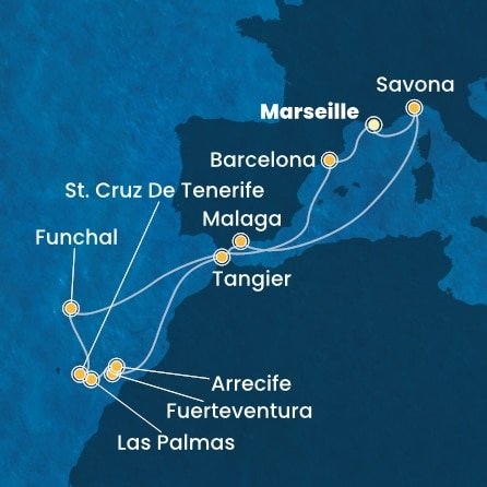 Francie, Itálie, Španělsko, Maroko, Portugalsko z Marseille na lodi Costa Fortuna