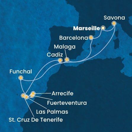 Francie, Itálie, Španělsko, Portugalsko z Marseille na lodi Costa Fortuna