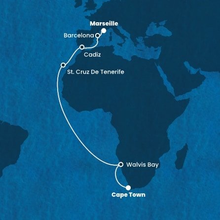 Francie, Španělsko, Namibie, Jihoafrická republika z Marseille na lodi Costa Smeralda