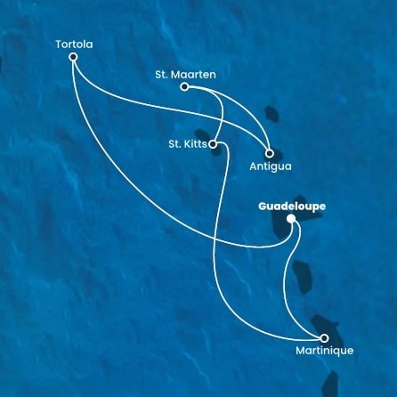 Guadeloupe, Britské Panenské ostrovy, Antigua a Barbuda, Svatý Martin, Svatý Kryštof a Nevis, Martinik z Pointe-à-Pitre, Guadeloupe na lodi Costa Fortuna