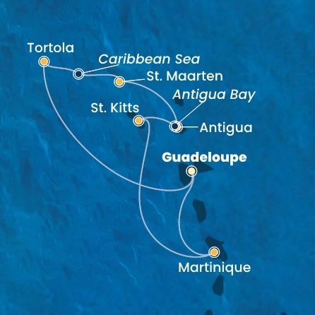 Guadeloupe, Britské Panenské ostrovy, , Svatý Martin, Antigua a Barbuda, Svatý Kryštof a Nevis, Martinik z Pointe-à-Pitre, Guadeloupe na lodi Costa Fortuna