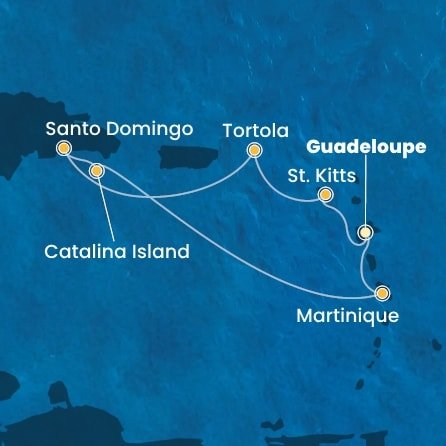 Guadeloupe, Svatý Kryštof a Nevis, Britské Panenské ostrovy, Dominikánská republika, Martinik z Pointe-à-Pitre, Guadeloupe na lodi Costa Fascinosa