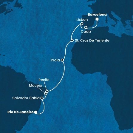 Brazílie, Kapverdy, Španělsko, Portugalsko z Rio de Janeira na lodi Costa Pacifica