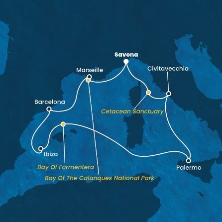 Itálie, , Francie, Španělsko ze Savony na lodi Costa Toscana