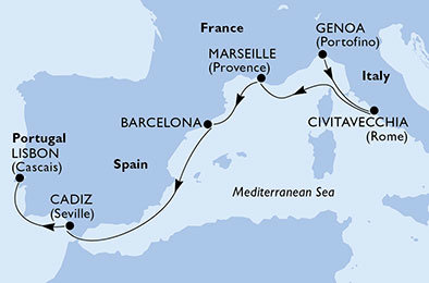 Itálie, Francie, Španělsko, Portugalsko z Janova na lodi MSC Divina