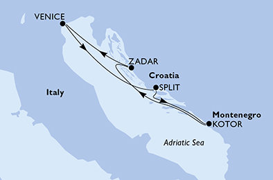 Itálie, Chorvatsko, Černá Hora z Benátek na lodi MSC Sinfonia