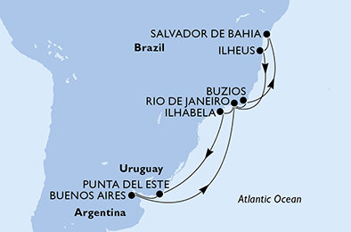 Argentina, Brazílie, Uruguay z Buenos Aires na lodi MSC Preziosa