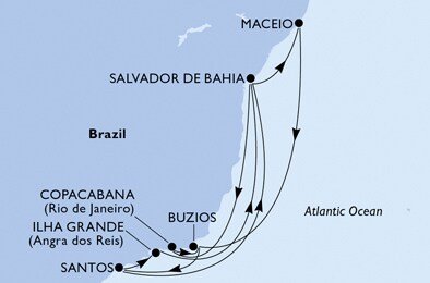 Brazílie z Maceia na lodi MSC Seaview