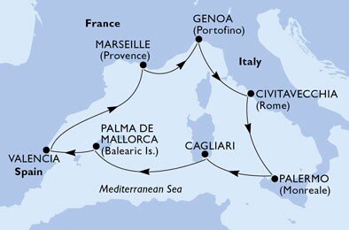 Itálie, Španělsko, Francie z Civitavecchia na lodi MSC Seaside