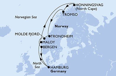Německo, Norsko z Hamburku na lodi MSC Preziosa