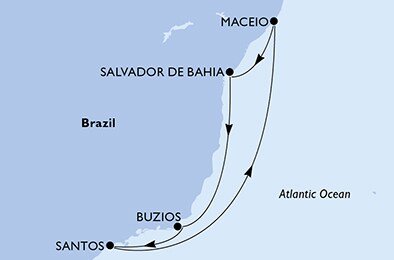 Brazílie z Maceia na lodi MSC Grandiosa