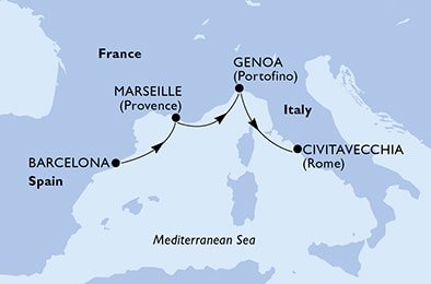 Španělsko, Francie, Itálie z Barcelony na lodi MSC World Europa