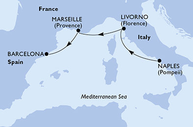 Itálie, Francie, Španělsko z Neapole na lodi MSC Seaside