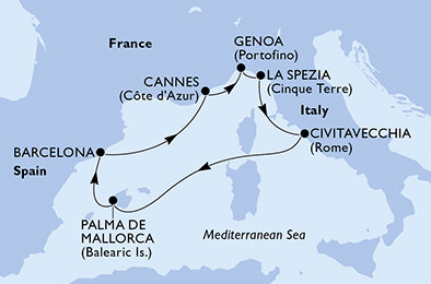 Itálie, Španělsko, Francie z Janova na lodi MSC Seaview