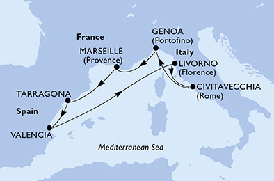 Francie, Španělsko, Itálie z Marseille na lodi MSC Fantasia