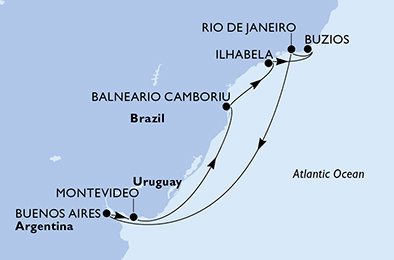 Argentina, Uruguay, Brazílie z Buenos Aires na lodi MSC Poesia