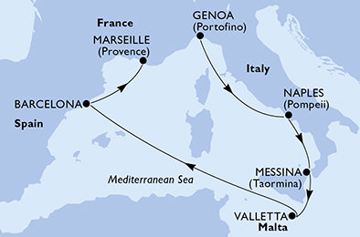 Itálie, Malta, Španělsko, Francie z Janova na lodi MSC World Europa