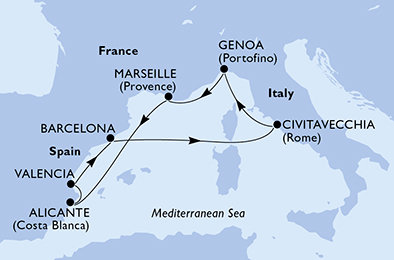 Itálie, Francie, Španělsko z Civitavecchia na lodi MSC Magnifica