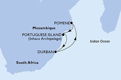 Jihoafrická republika, Mosambik z Durbanu na lodi MSC Musica