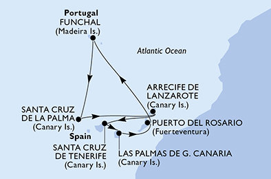 Španělsko, Portugalsko z Tenerife na lodi MSC Opera