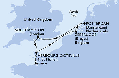 Velká Británie, Francie, Belgie, Nizozemsko ze Southamptonu na lodi MSC Virtuosa