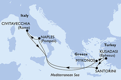 Itálie, Řecko, Turecko z Civitavecchia na lodi MSC Divina