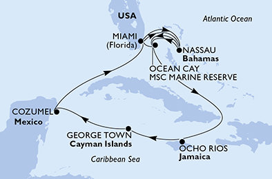 USA, Bahamy, Jamajka, Kajmanské ostrovy, Mexiko z Miami na lodi MSC Seascape