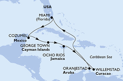 USA, Mexiko, Kajmanské ostrovy, Jamajka, Curacao, Aruba z Miami na lodi MSC Divina