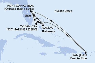 USA, Bahamy z Port Canaveralu na lodi MSC Seashore