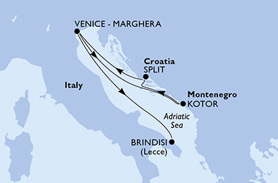 Itálie, Černá Hora, Chorvatsko z Benátek na lodi MSC Armonia