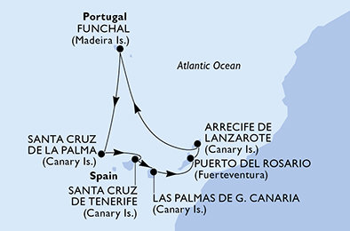 Španělsko, Portugalsko z Tenerife na lodi MSC Opera