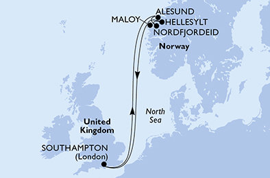 Velká Británie, Norsko ze Southamptonu na lodi MSC Virtuosa