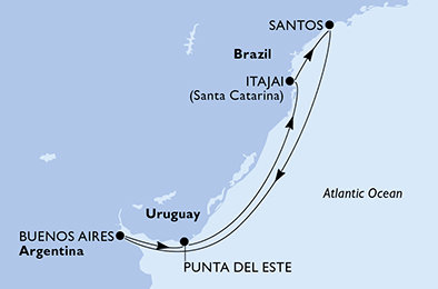 Brazílie, Argentina, Uruguay ze Santosu na lodi MSC Splendida